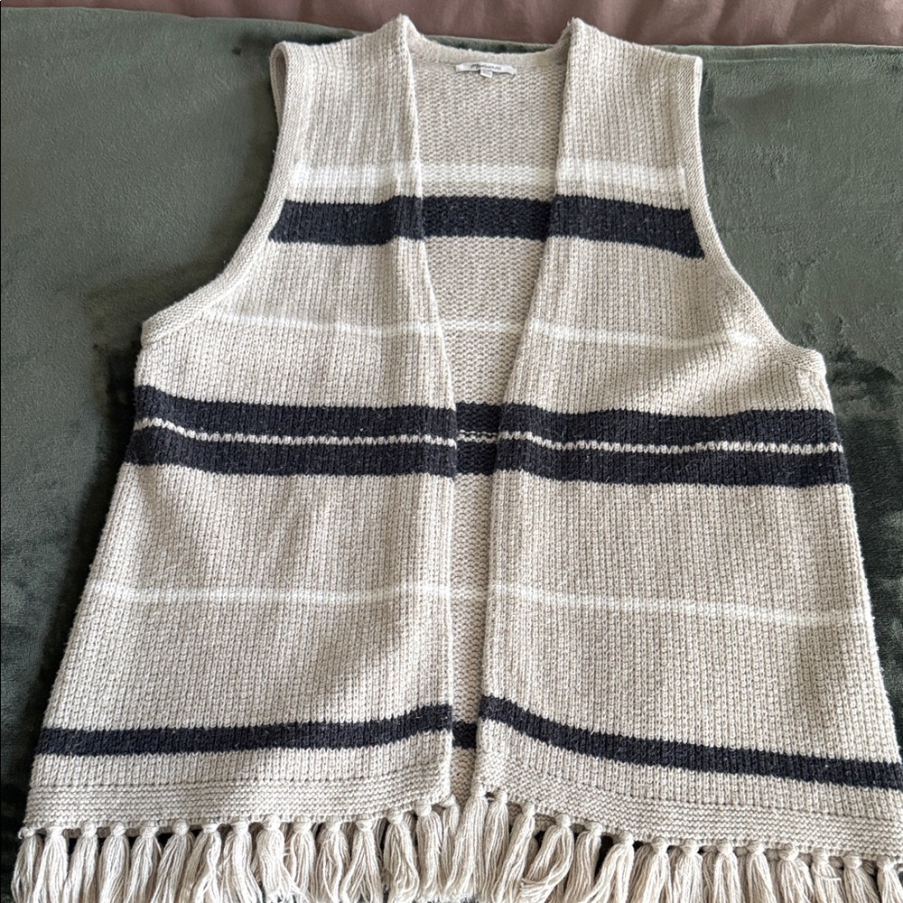 Madewell Beige and Black Striped Cardigan Vest